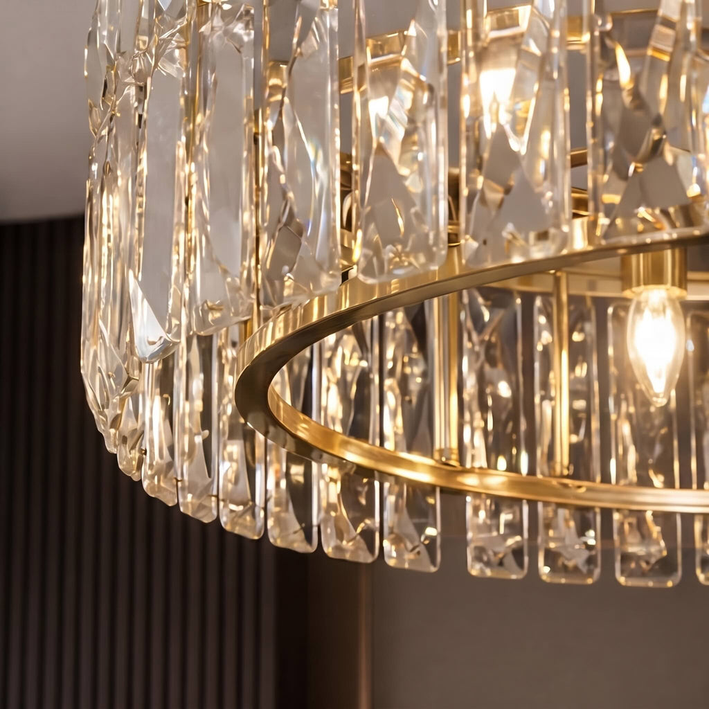 Modern Flush Mount Ceiling Fan Light — Adjustable Speed, Dimmable E12 Bulbs, Crystal Shade, Metal