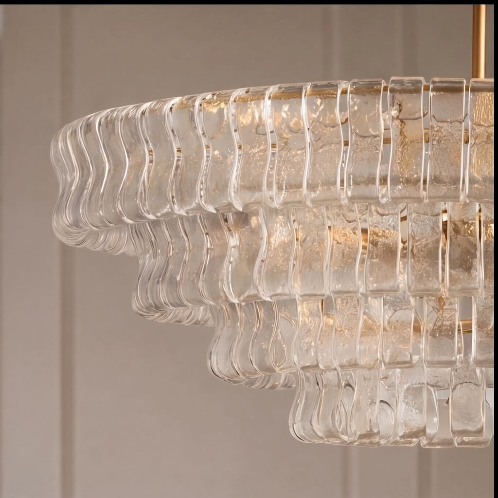 Justerbar lysekrone med 6 pærer i glas og stål – moderne dæmpbar pendellampe
