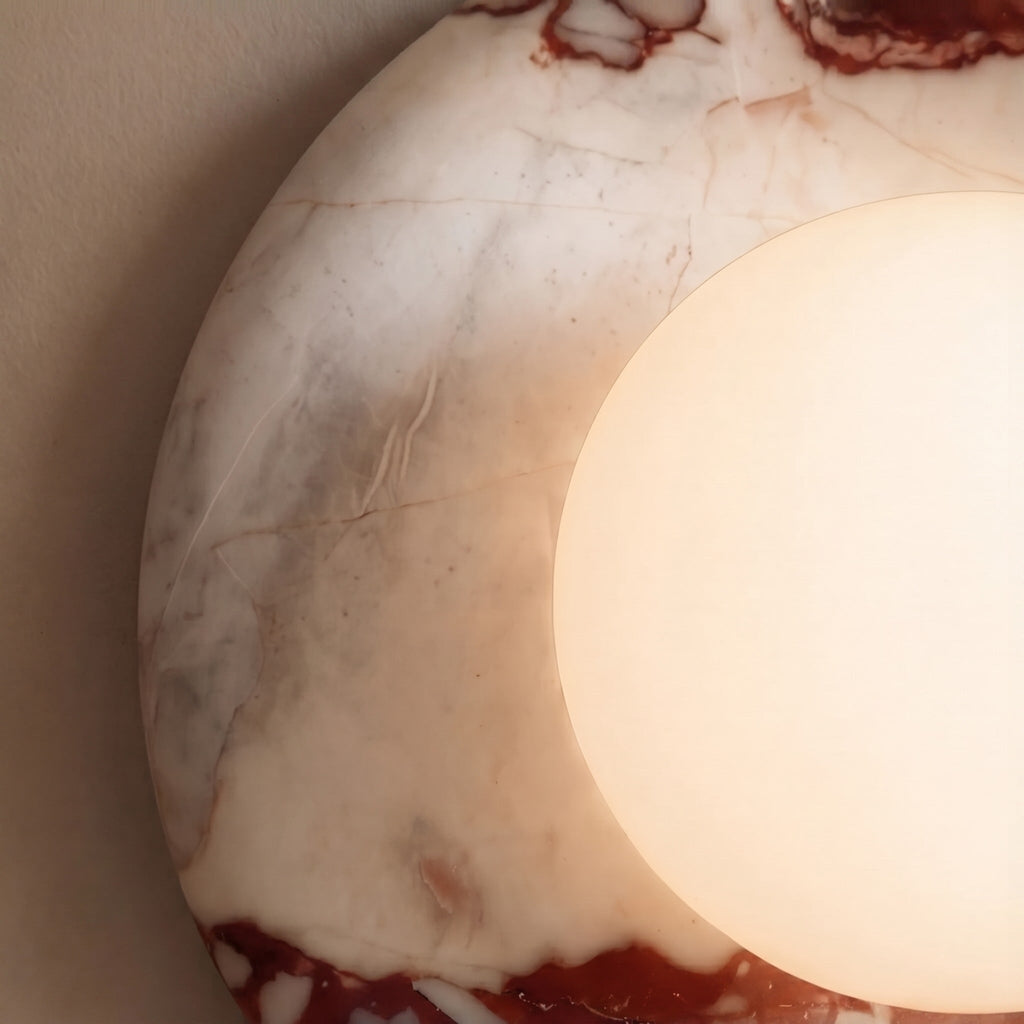 Modern Wall Sconce — Red Marble Finish, Metal Structure, LED Lighting Fixture