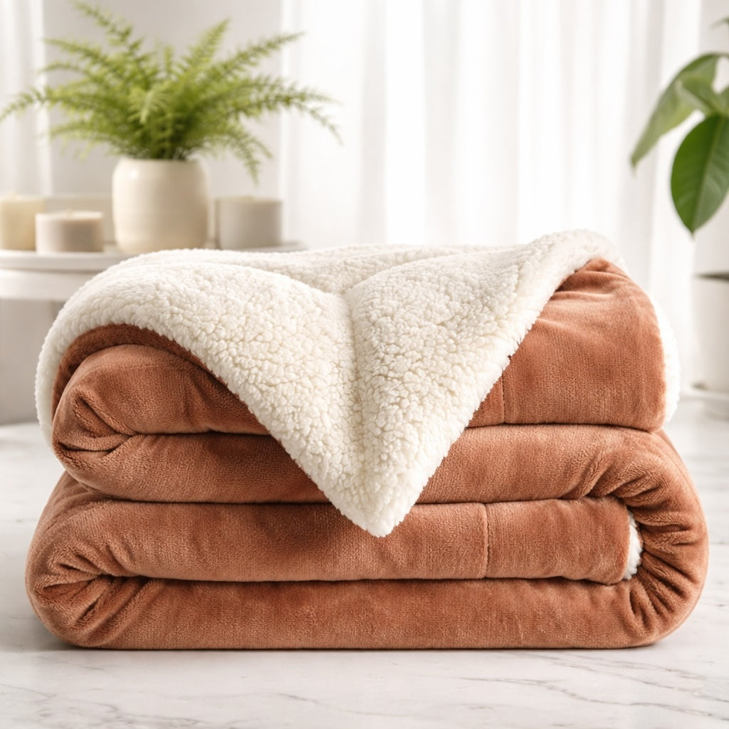 Coperta reversibile in pile sherpa — Grande formato, morbida, soffice e calda