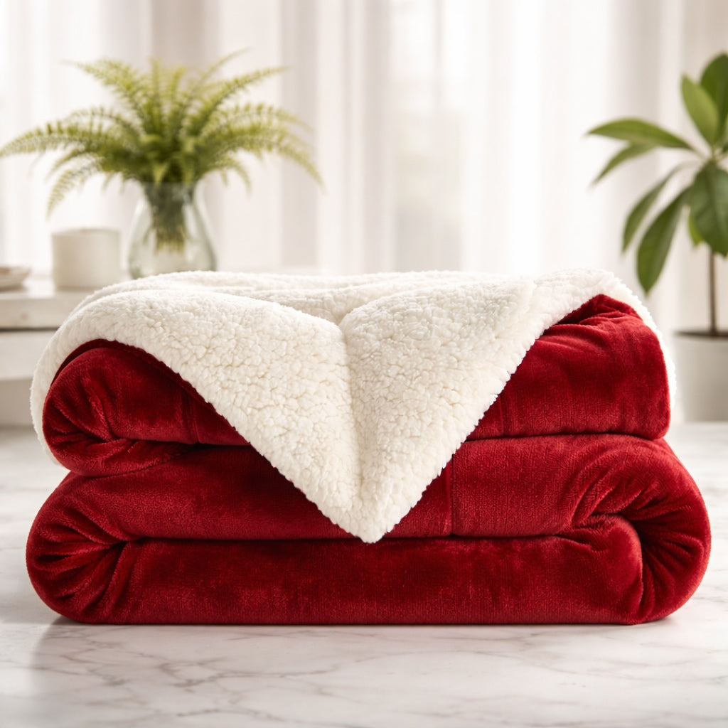 Coperta reversibile in pile sherpa — Grande formato, morbida, soffice e calda