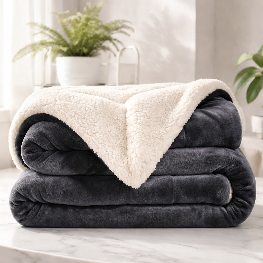 Coperta reversibile in pile sherpa — Grande formato, morbida, soffice e calda