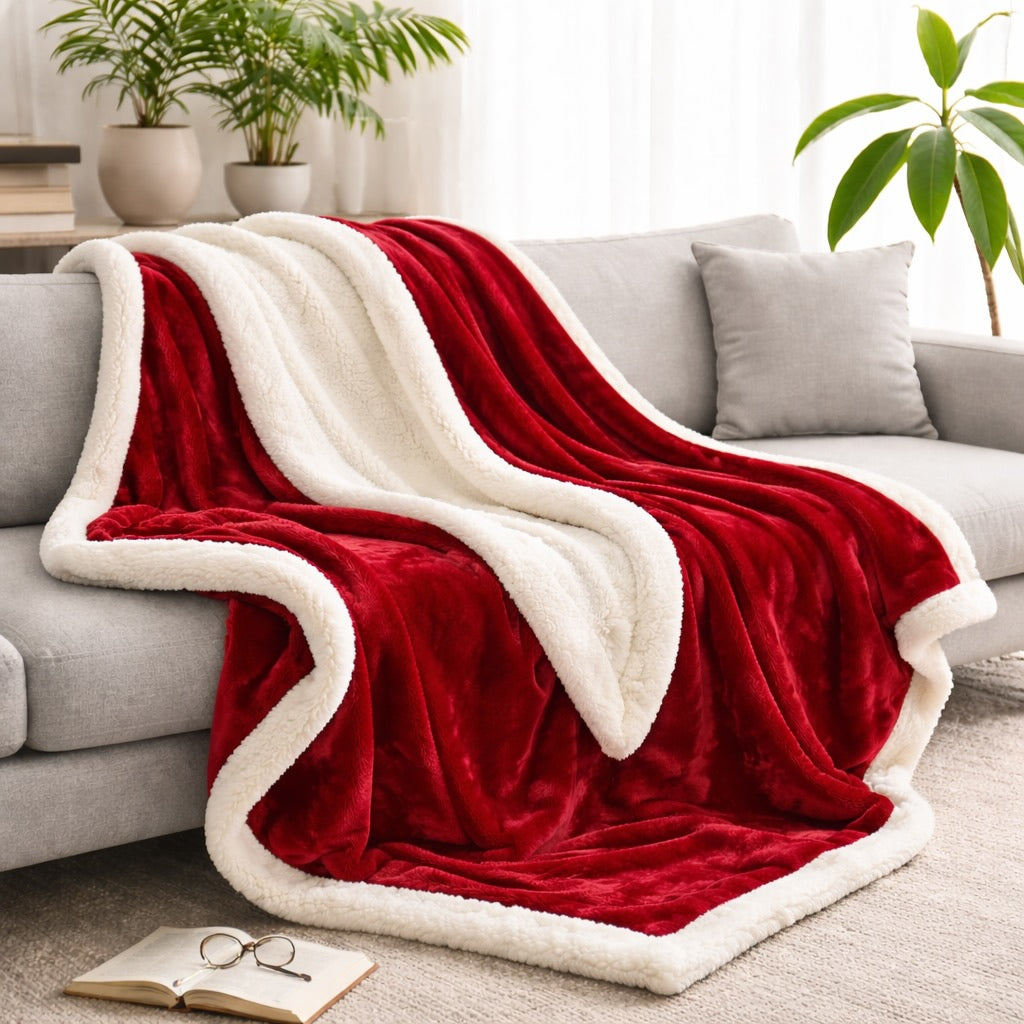 Coperta reversibile in pile sherpa — Grande formato, morbida, soffice e calda