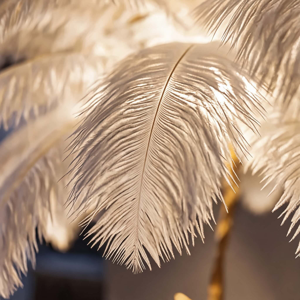 Modern Floor Lamp Copper Base Stand and Dense Real Ostrich Feathers
