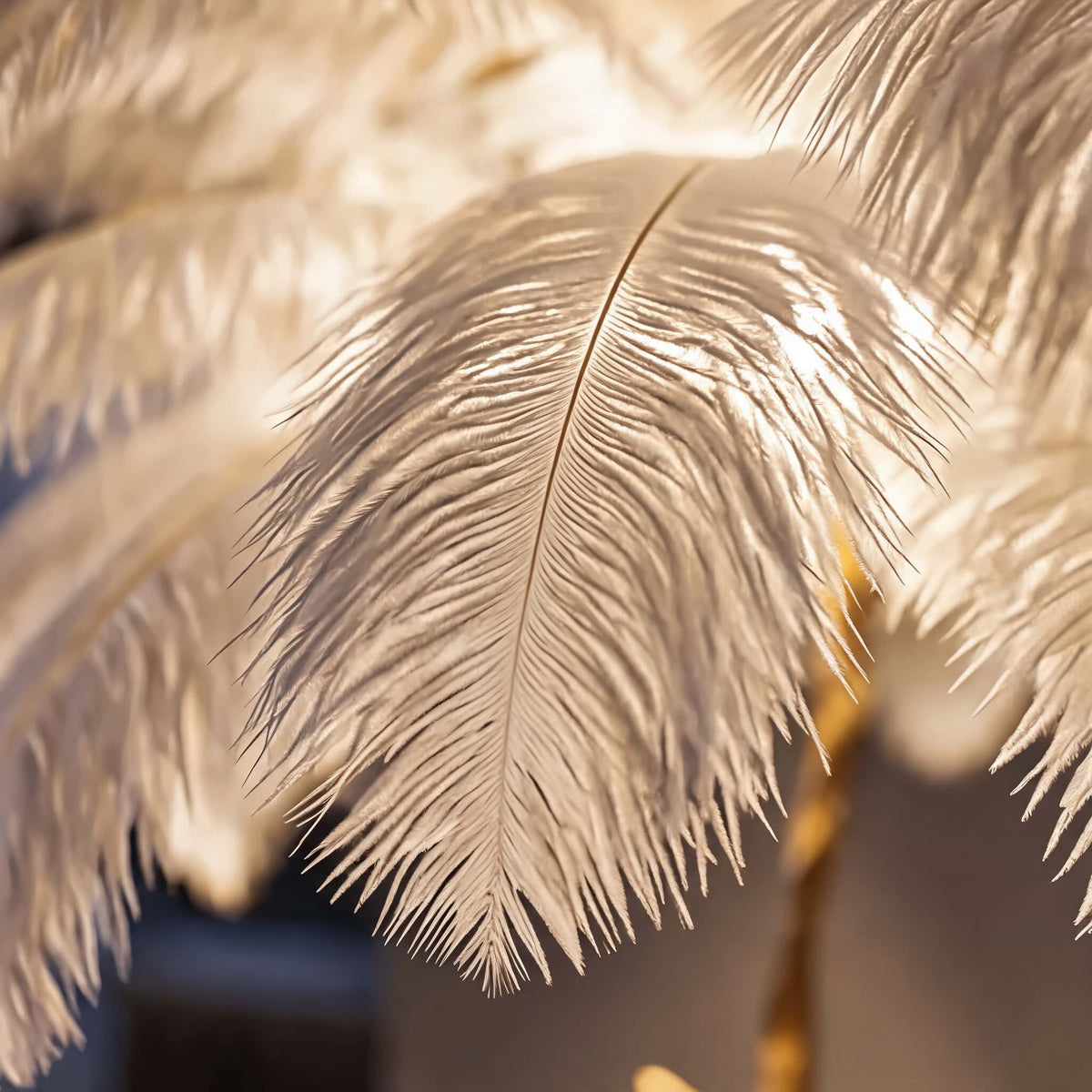 Modern Floor Lamp Copper Base Stand and Dense Real Ostrich Feathers