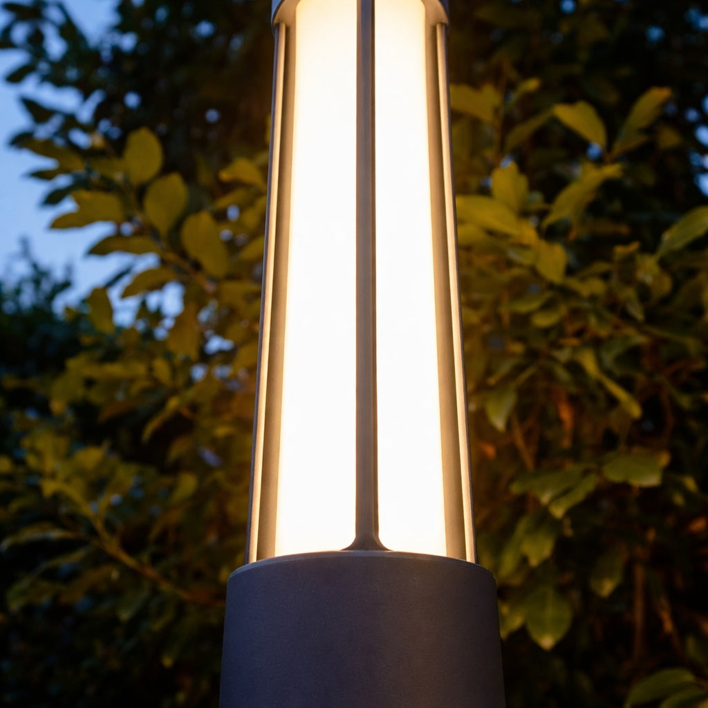 Moderne Aluminium-Pollerleuchte – Zylindrische Bodenmontage, Outdoor-LED, wasserdicht, 3000K warmweiß