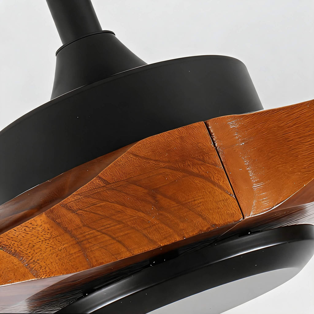 Modern Outdoor Ceiling Fan — Walnut Wood Blades, IP65 Waterproof Rating, 6-Speed Motor