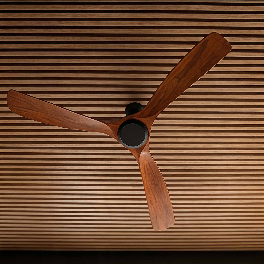 Modern Outdoor Ceiling Fan — Walnut Wood Blades, IP65 Waterproof Rating, 6-Speed Motor