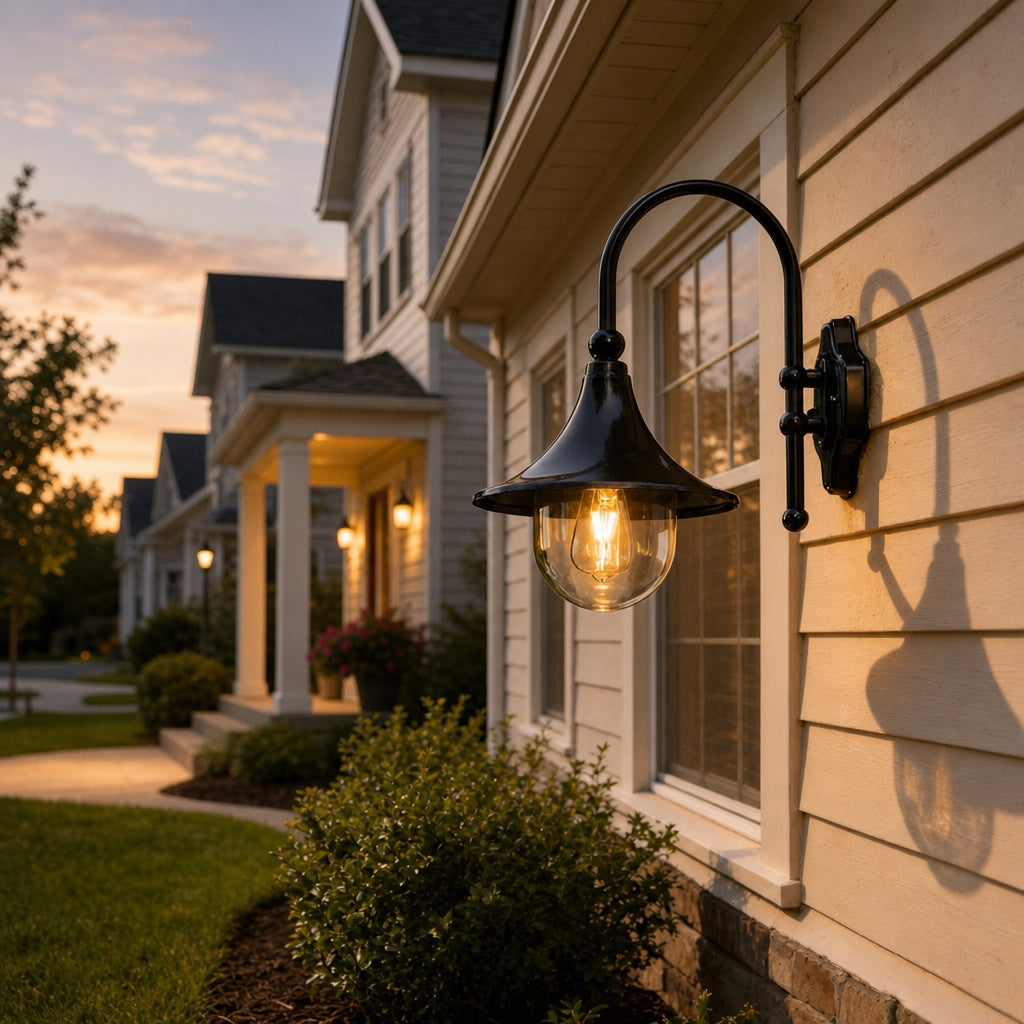Lampă de perete vintage pentru exterior — Aluminiu impermeabil, formă de corn, LED alb cald 3000K