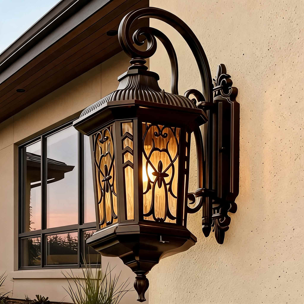 Vintage LED-vägglampa — vattentät utomhusarmatur i pressgjuten aluminium och glas
