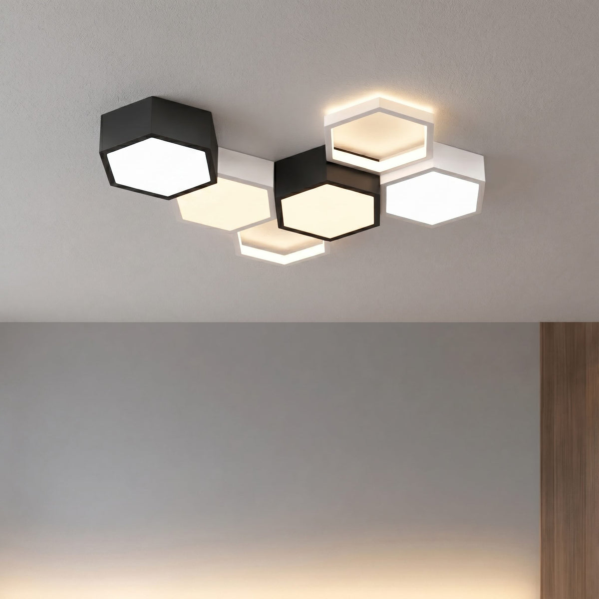 Minimalistisk sekskantet LED-loftslampe - justerbar dæmpning, paneler i jern og akryl