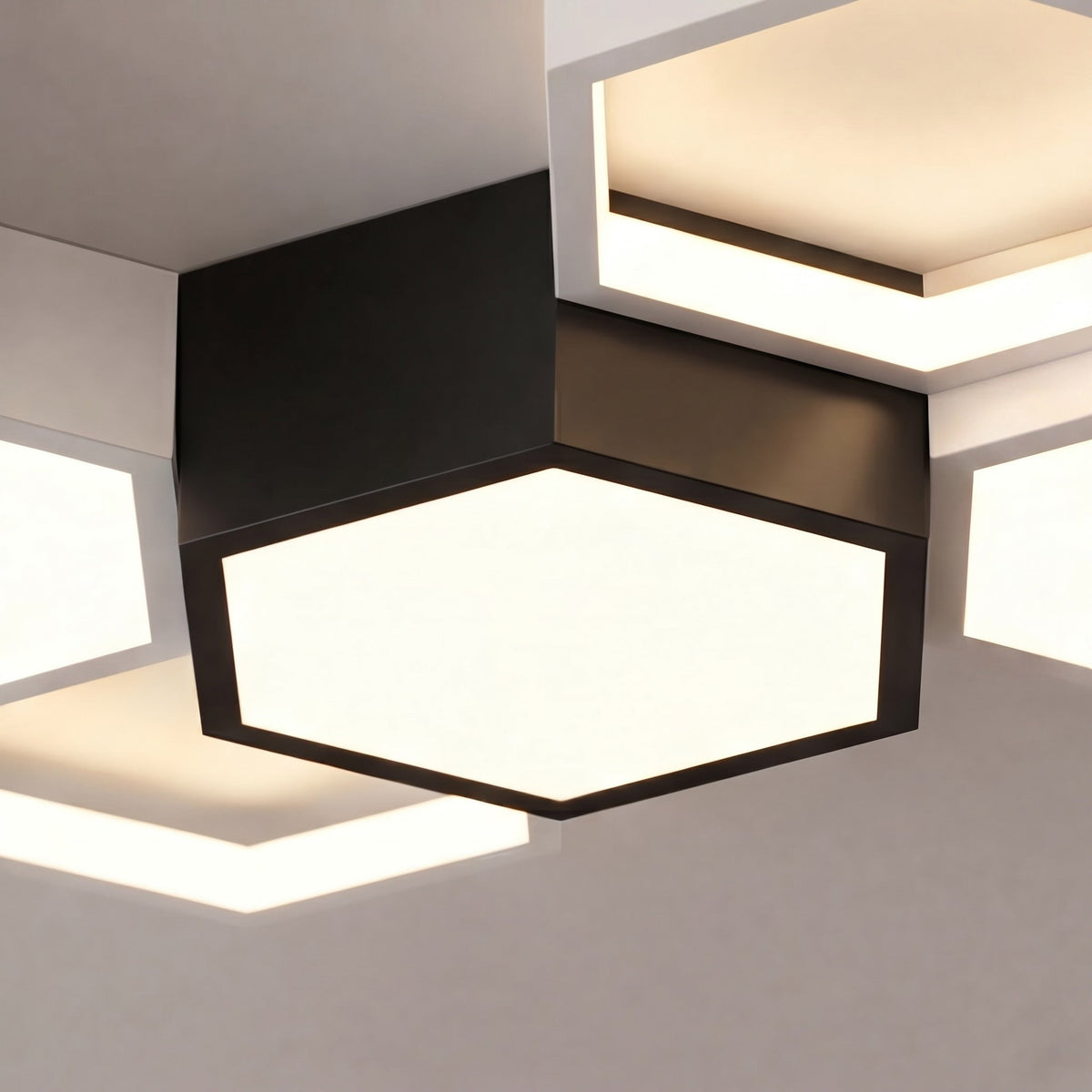 Minimalistisk sekskantet LED-loftslampe - justerbar dæmpning, paneler i jern og akryl
