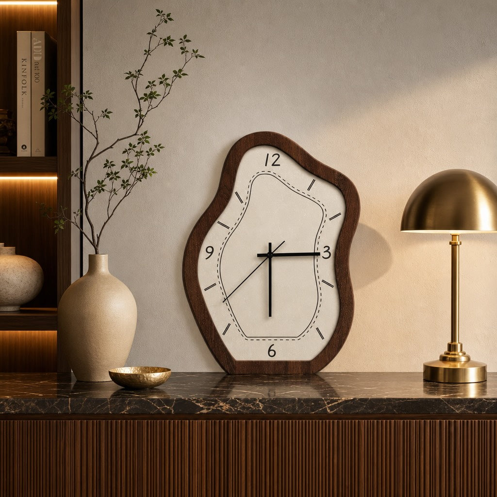 Orologio da parete vintage — Legno, display analogico, meccanismo al quarzo, alimentazione a batteria, design con pendolo intagliato
