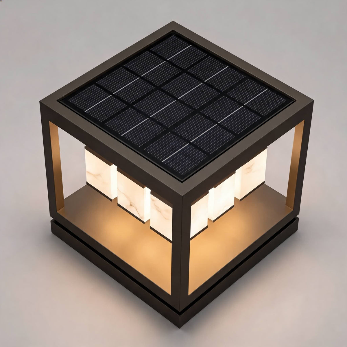 Lămpi moderne pătrate de terasă cu LED, alimentate solar — din oțel inoxidabil, corpuri de iluminat impermeabile pentru grădină
