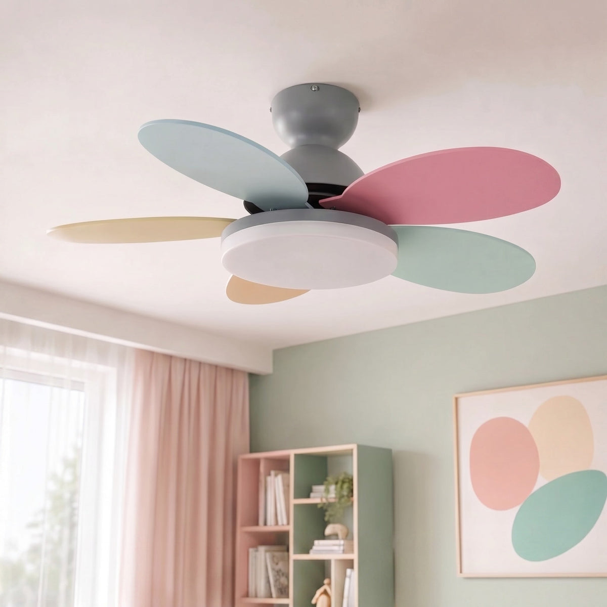 35.4-Zoll-moderner weißer Deckenventilator für die flache Montage – integrierte LED-Leuchte, flüsterleiser Gleichstrommotor