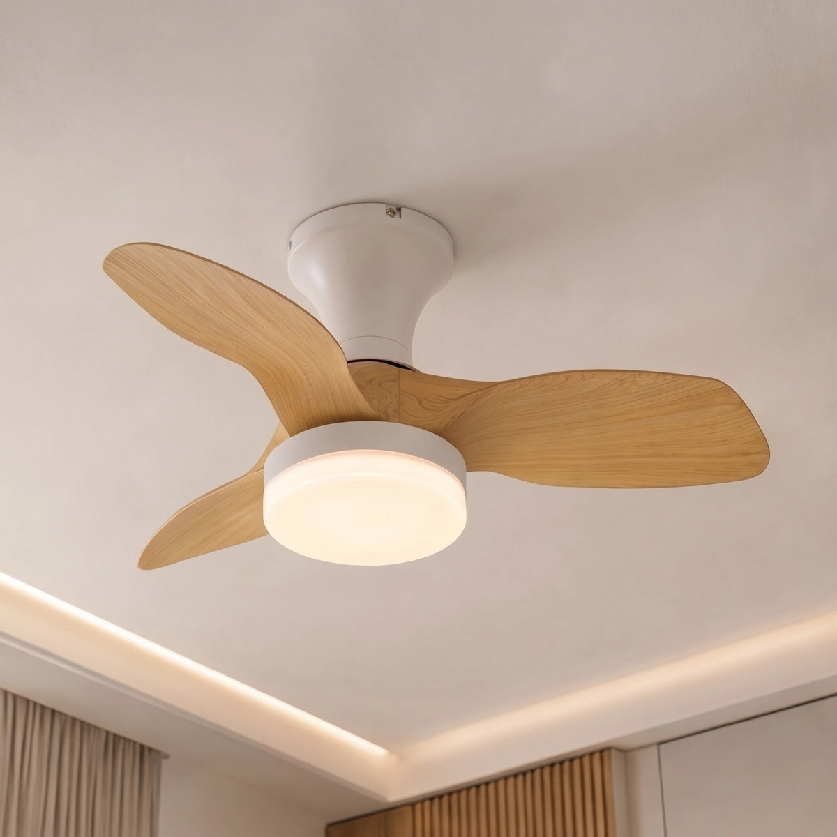 Moderne sort loftsventilator i metal - integrerede LED-lys, 6-trins styring