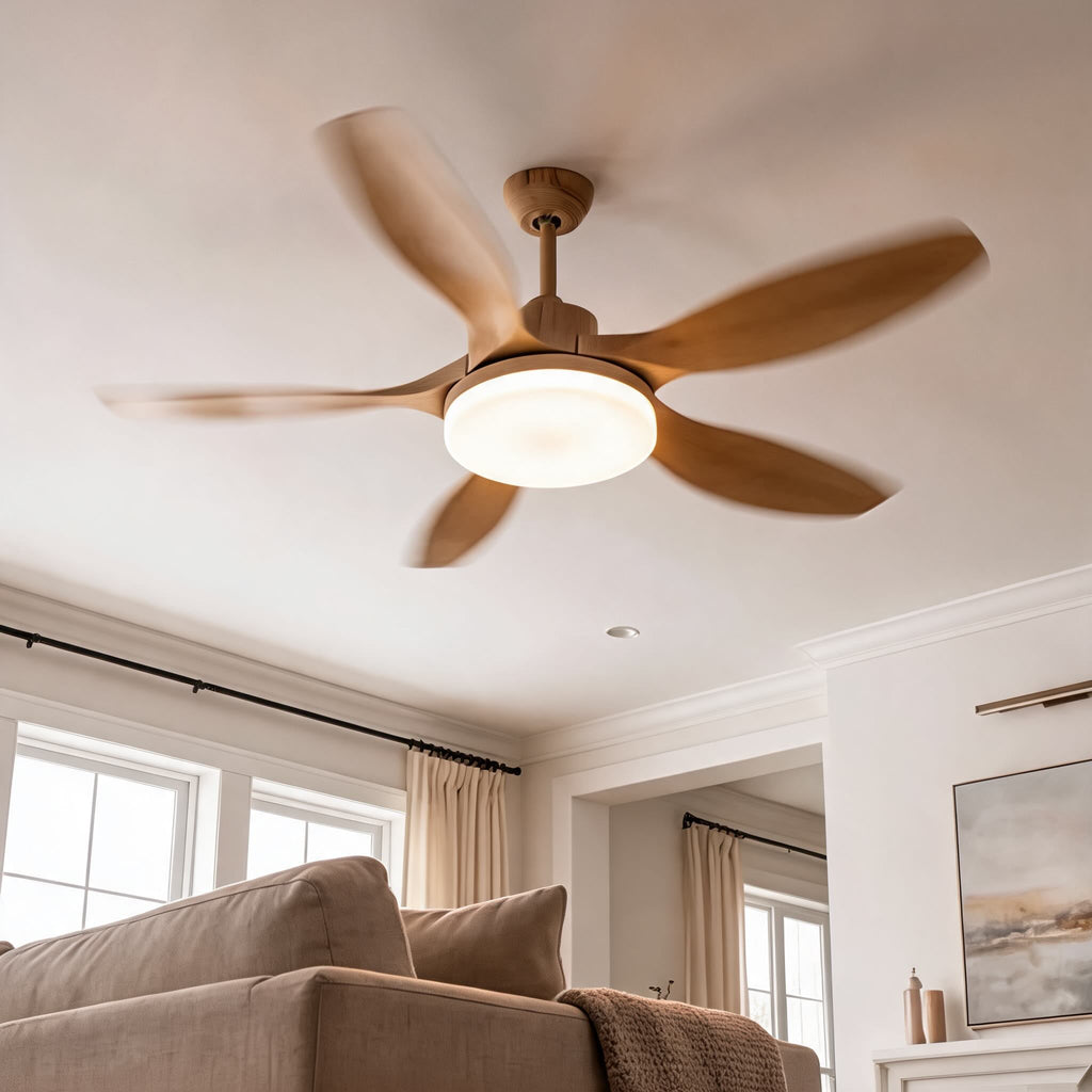 Moderne Deckenleuchte mit Deckenventilator und 5 Flügeln zur direkten Montage - Metallrahmen, einstellbare LED, Fernbedienung