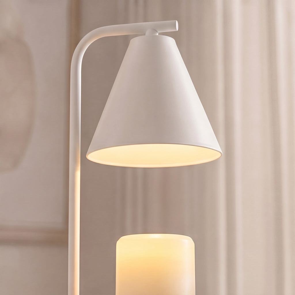 Moderní stolní svítidlo s ohřívačem svíček - mechanismus s nastavitelnou výškou, elegantní skleněný design