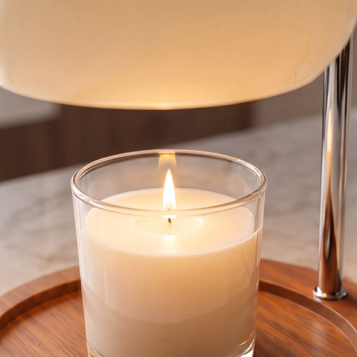 Lampada da tavolo moderna regolabile in vetro e metallo — altezza 30cm, illuminazione d'ambiente, scaldacandela