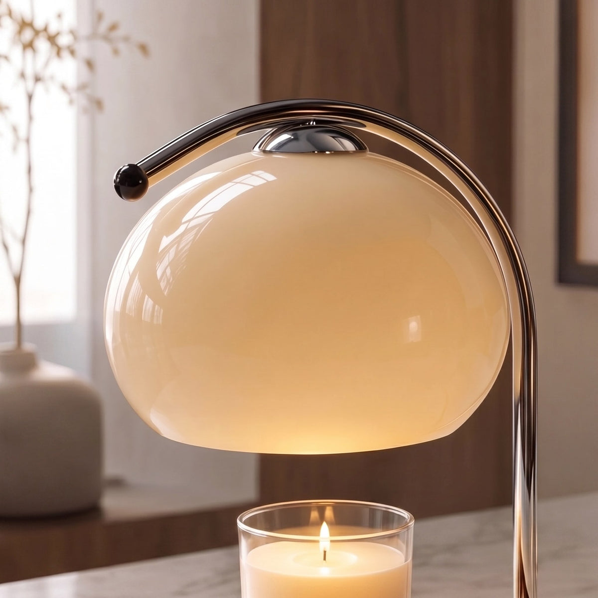 Lampada da tavolo moderna regolabile in vetro e metallo — altezza 30cm, illuminazione d'ambiente, scaldacandela