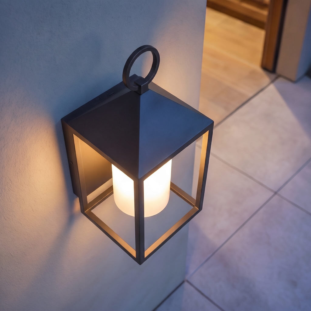 Modern Rustic Outdoor Wall Lantern — Die-Cast Aluminum, Rectangular LED, Waterproof, 3000K