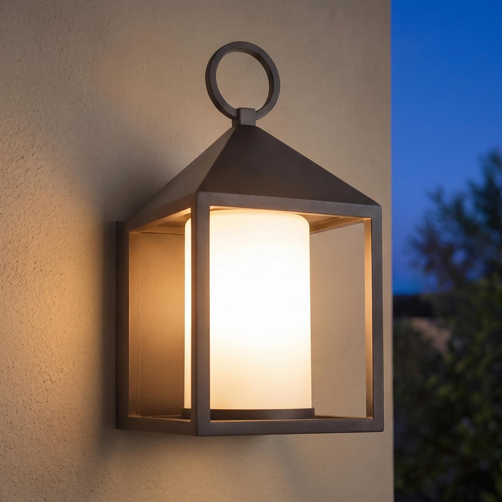 Modern Rustic Outdoor Wall Lantern — Die-Cast Aluminum, Rectangular LED, Waterproof, 3000K