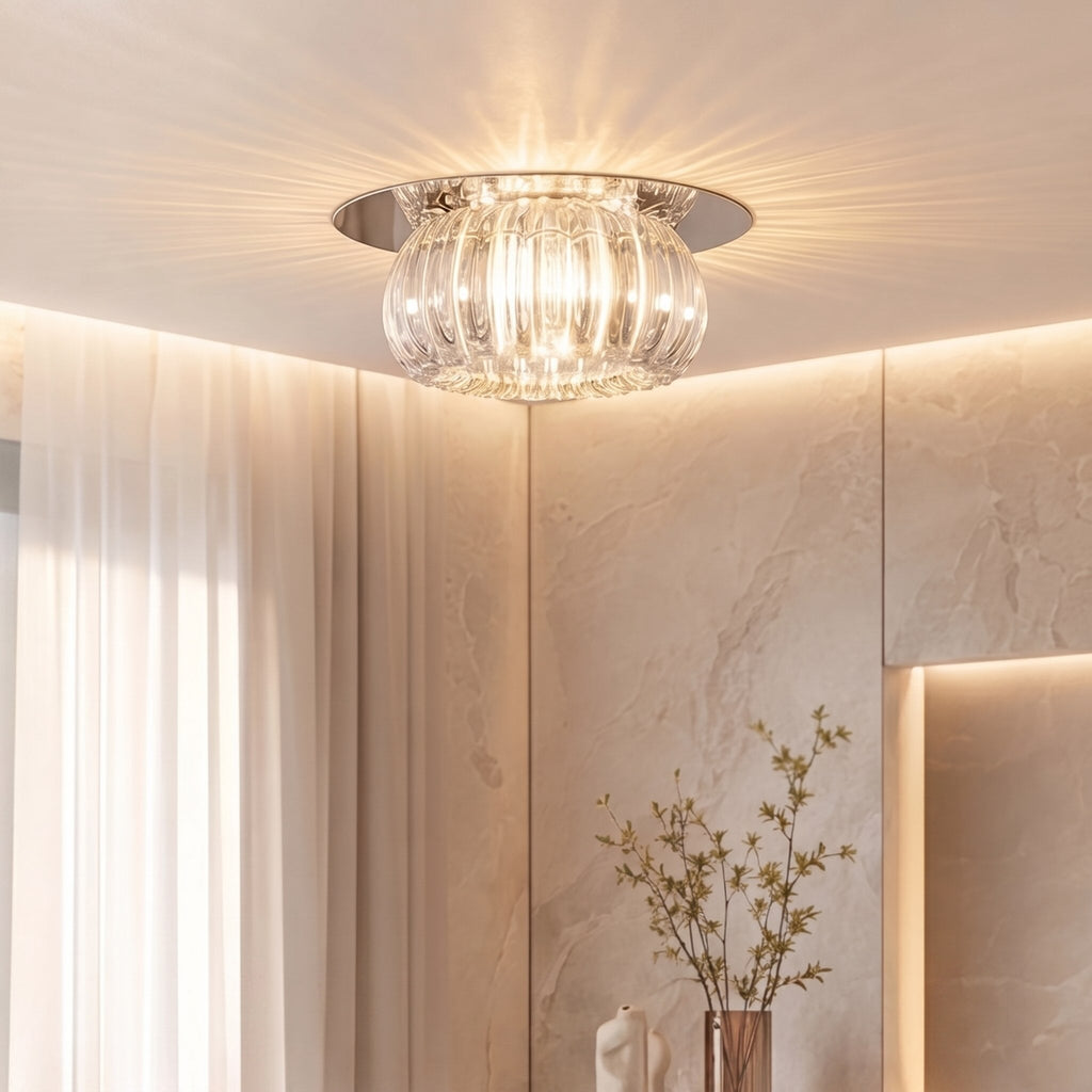 Modern Geometric Flush Mount LED Ceiling Light — Metal Frame, Clear Crystal Details