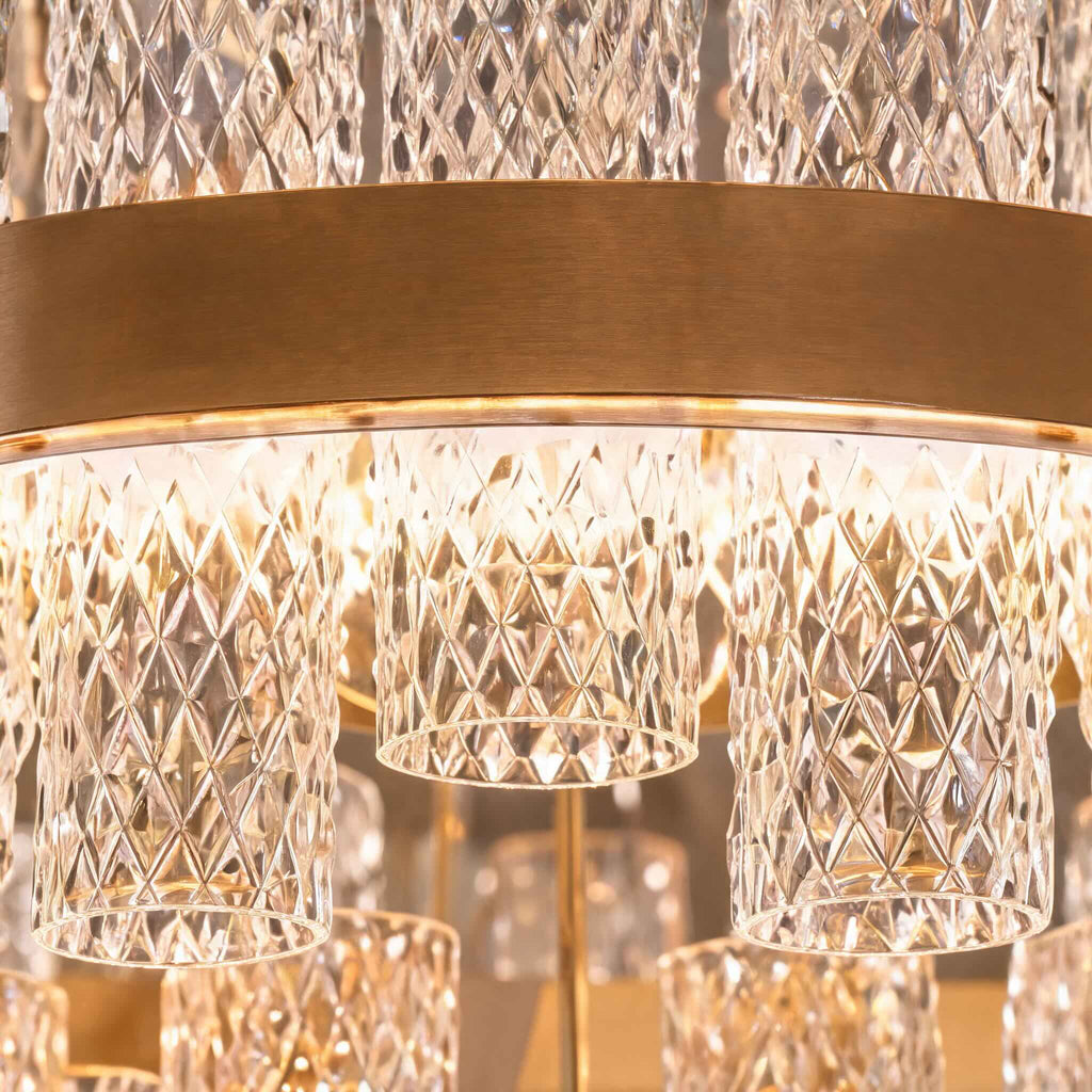 Modern LED Chandelier — Crackled Glass Shade, Stainless Steel Frame, Adjustable Suspension