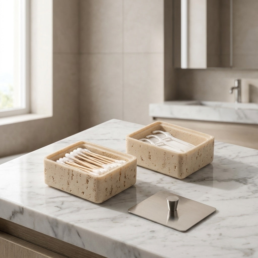 Caixa moderna e compacta para guardar joias — Design em pedra natural, acabamento brilhante