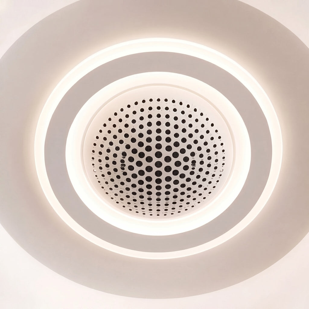 20 Inch Modern Bladeless Ceiling Fan — Flush Mount, Iron, Dimmable LED Light, Adjustable Speed