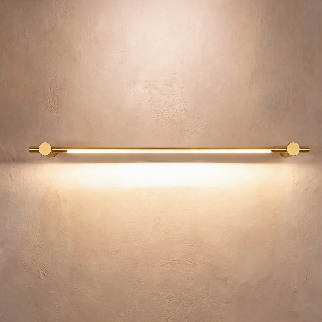 Horizontal Brass Wall Sconce — Modern LED Vanity Light, Translucent Acrylic Shade, 35.4 Inches