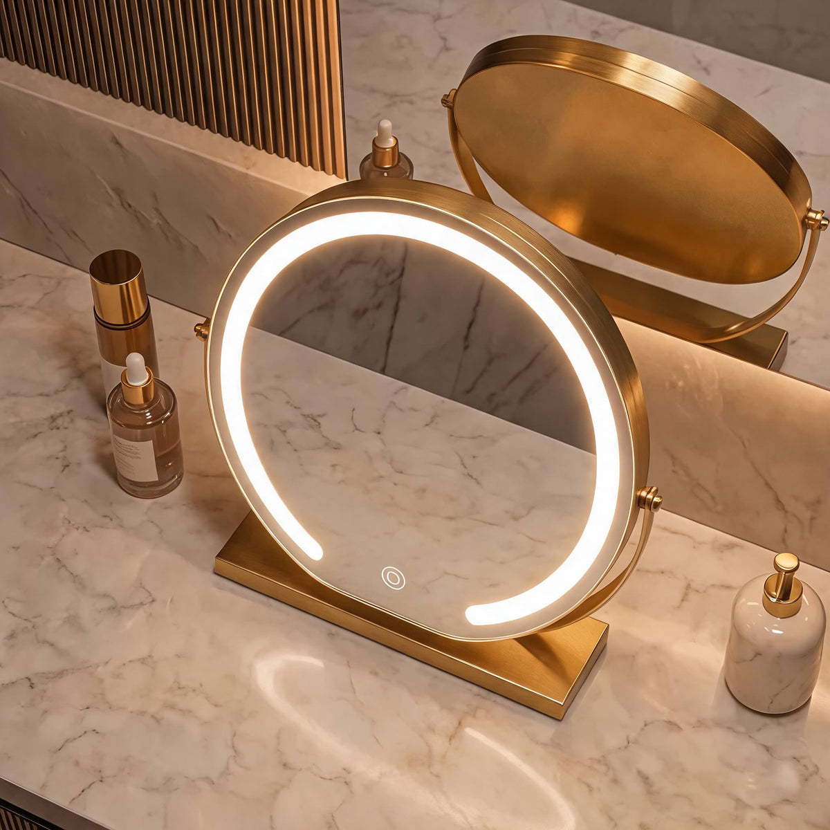 Adjustable Tabletop Makeup Mirror — 15x Magnification, Energy Efficient LED Lighting