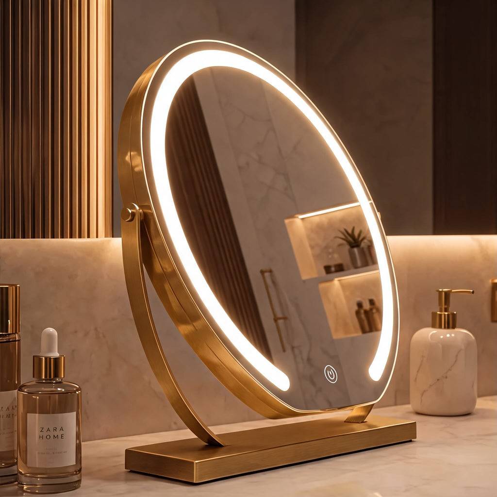 Adjustable Tabletop Makeup Mirror — 15x Magnification, Energy Efficient LED Lighting