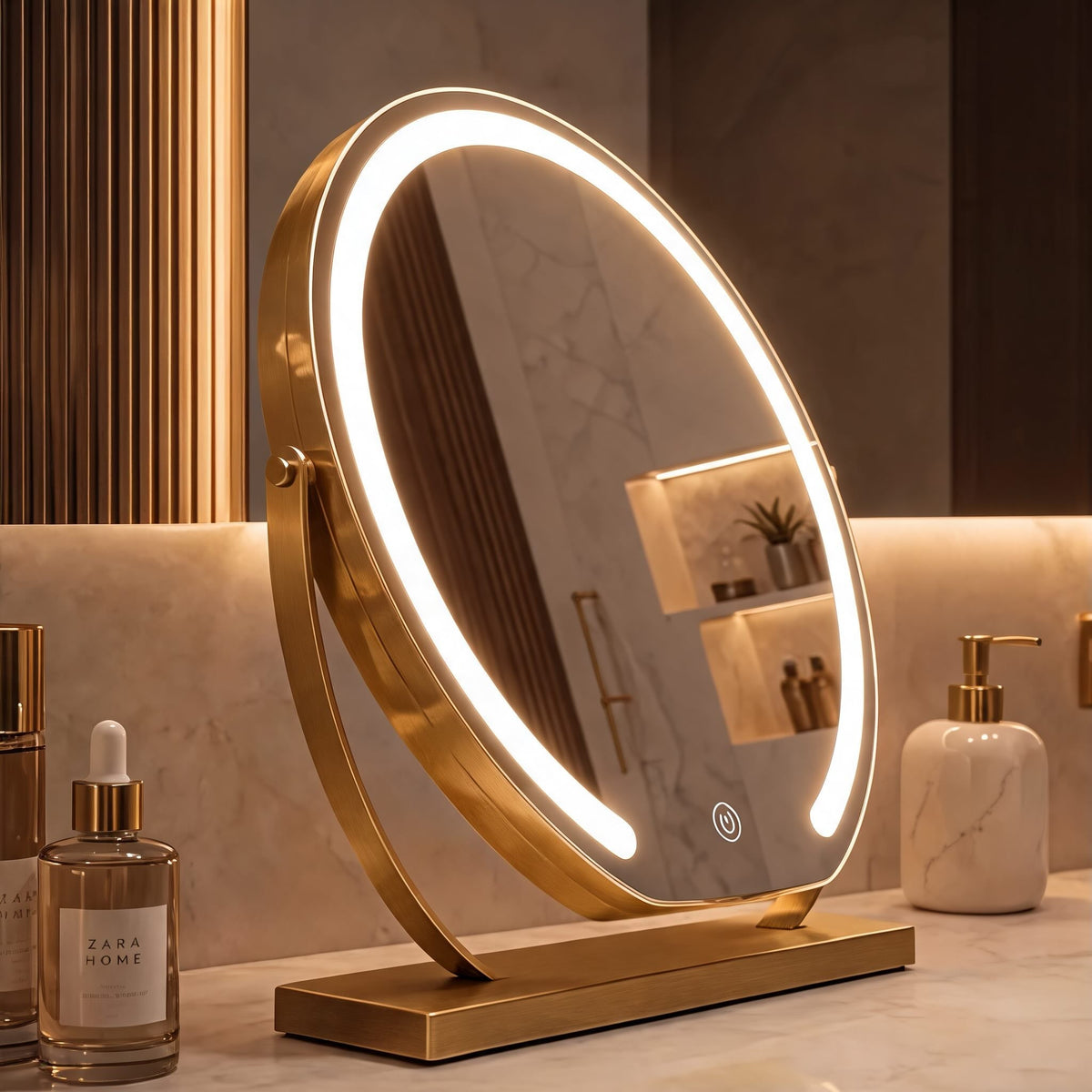 Adjustable Tabletop Makeup Mirror — 15x Magnification, Energy Efficient LED Lighting