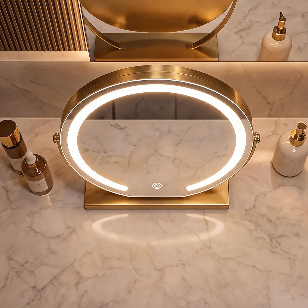 Adjustable Tabletop Makeup Mirror — 15x Magnification, Energy Efficient LED Lighting