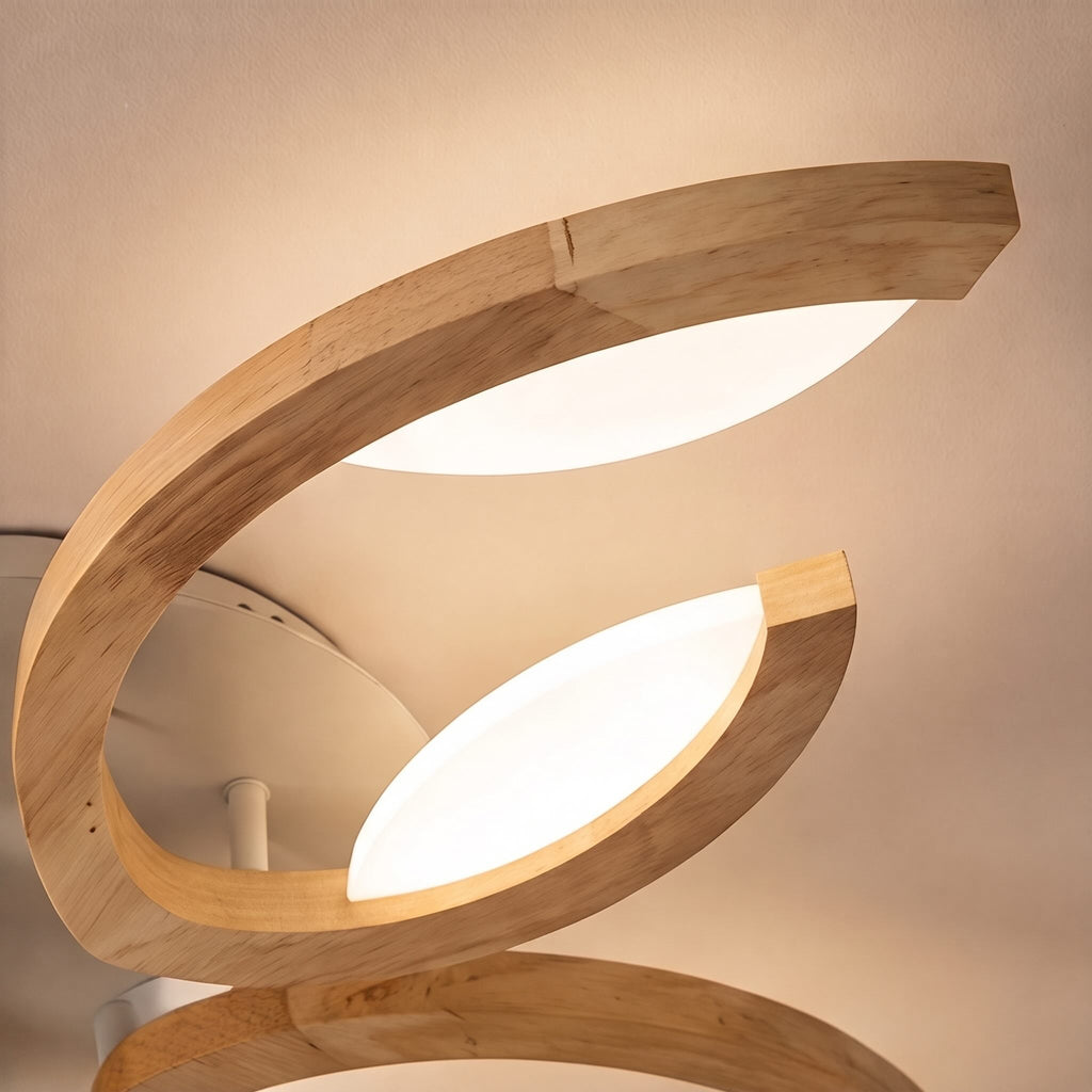 Modern Leaf Flush Mount Ceiling Light — Natural Oak Wood Base, Acrylic Diffuser, Dimmable LED Drivers, 3–5 Light Options