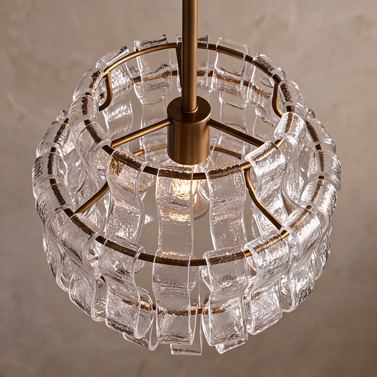 Modern Green Tiered Glass Pendant Light — Brass Hanging Fixture, Adjustable Height