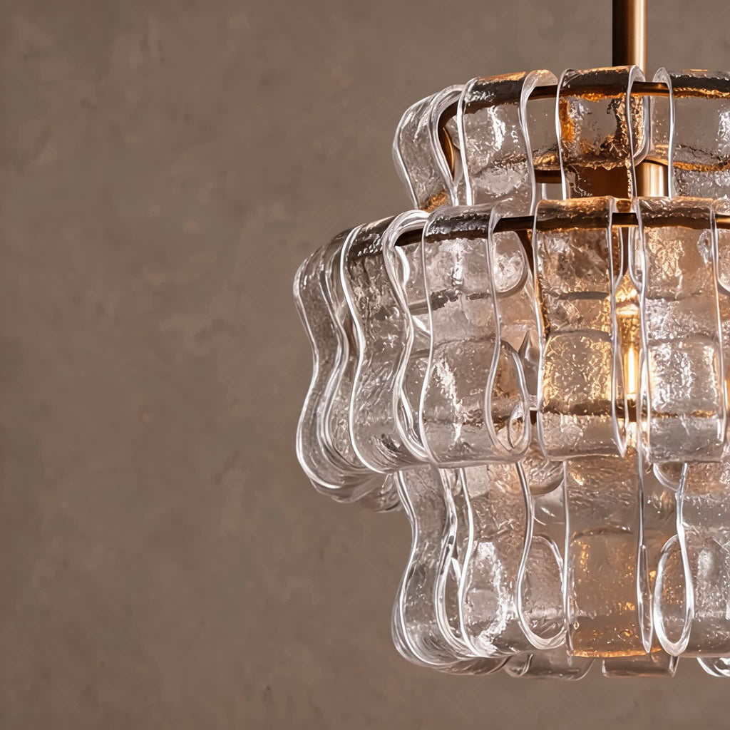 Modern Green Tiered Glass Pendant Light — Brass Hanging Fixture, Adjustable Height