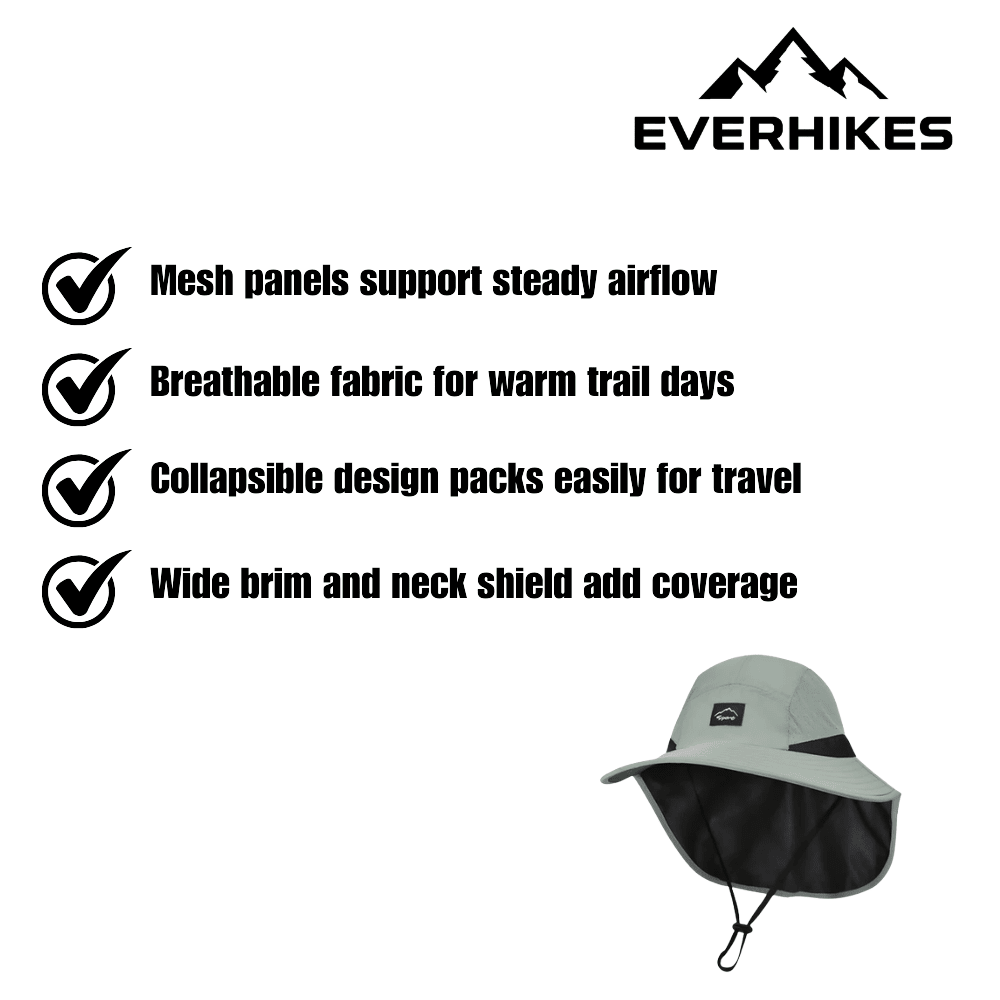 Cappello da trekking leggero e traspirante — Tesa larga e protezione integrata per il collo