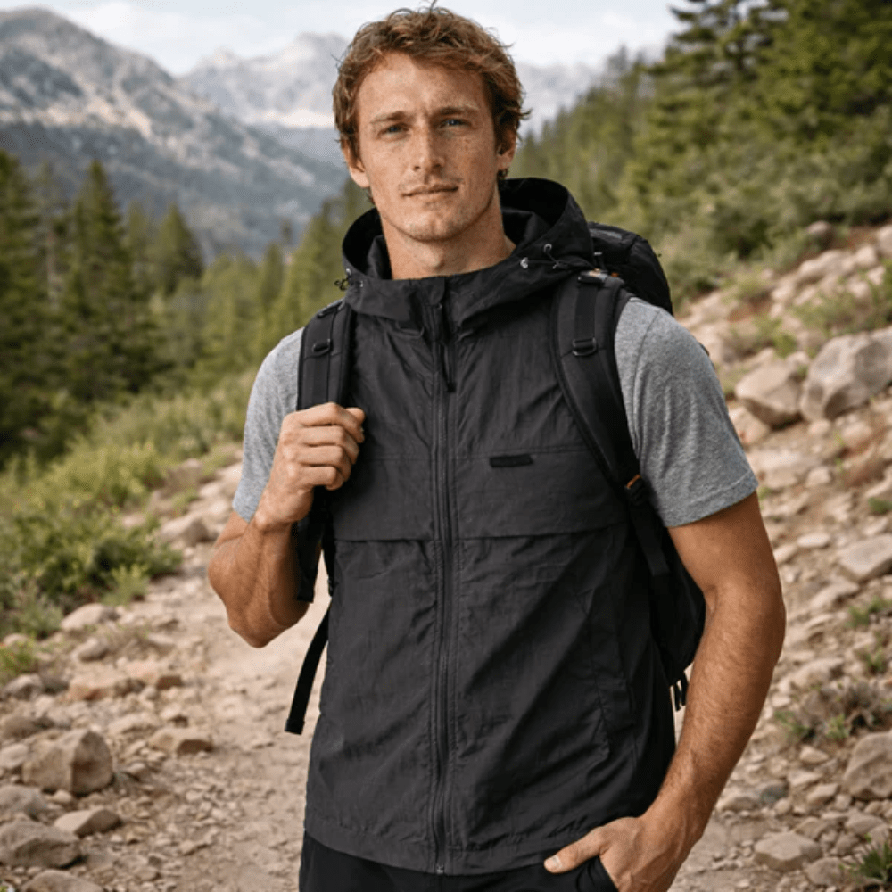 Gilet da trekking con cappuccio e senza maniche ultraleggero