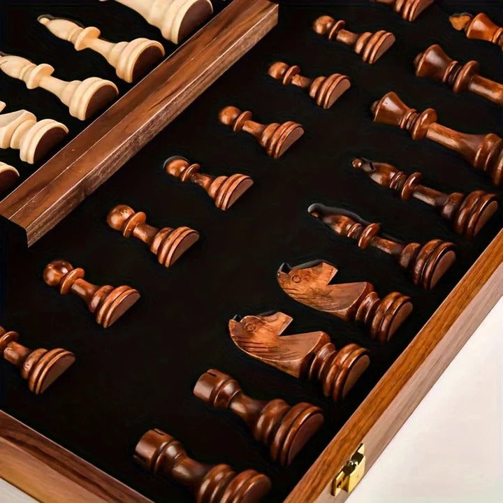 Premium Wooden Chess Set — Magnetic Clasp, Foldable Board