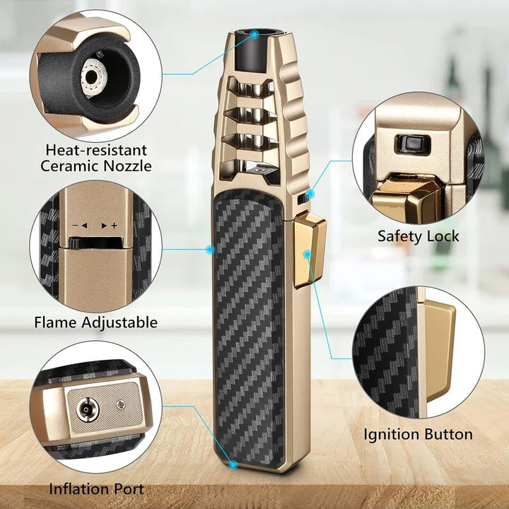 Justerbar lighter med blå flamme — Kompakt og bærbart design