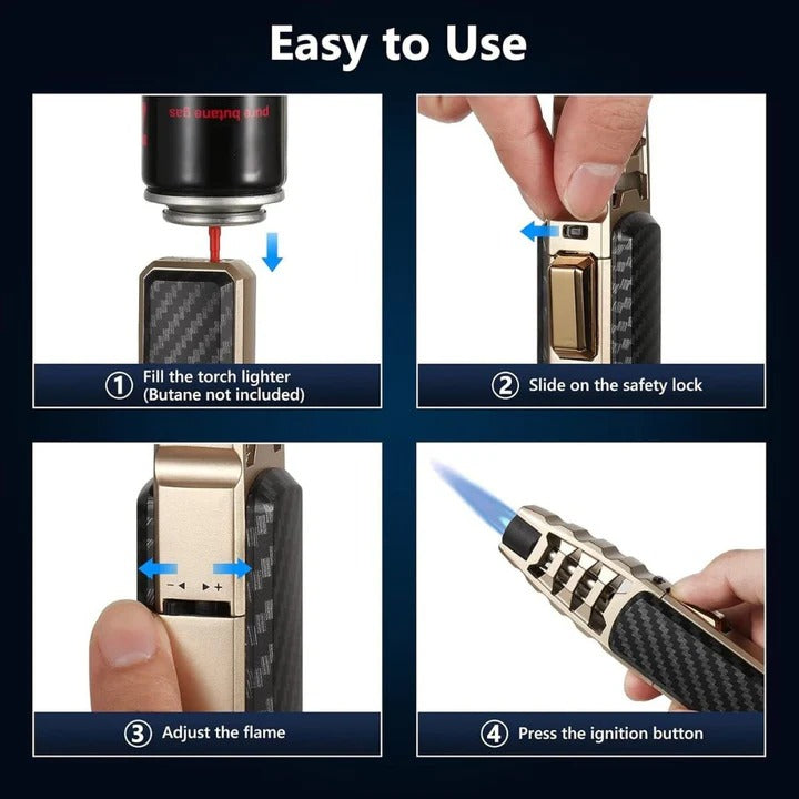 Justerbar lighter med blå flamme — Kompakt og bærbart design