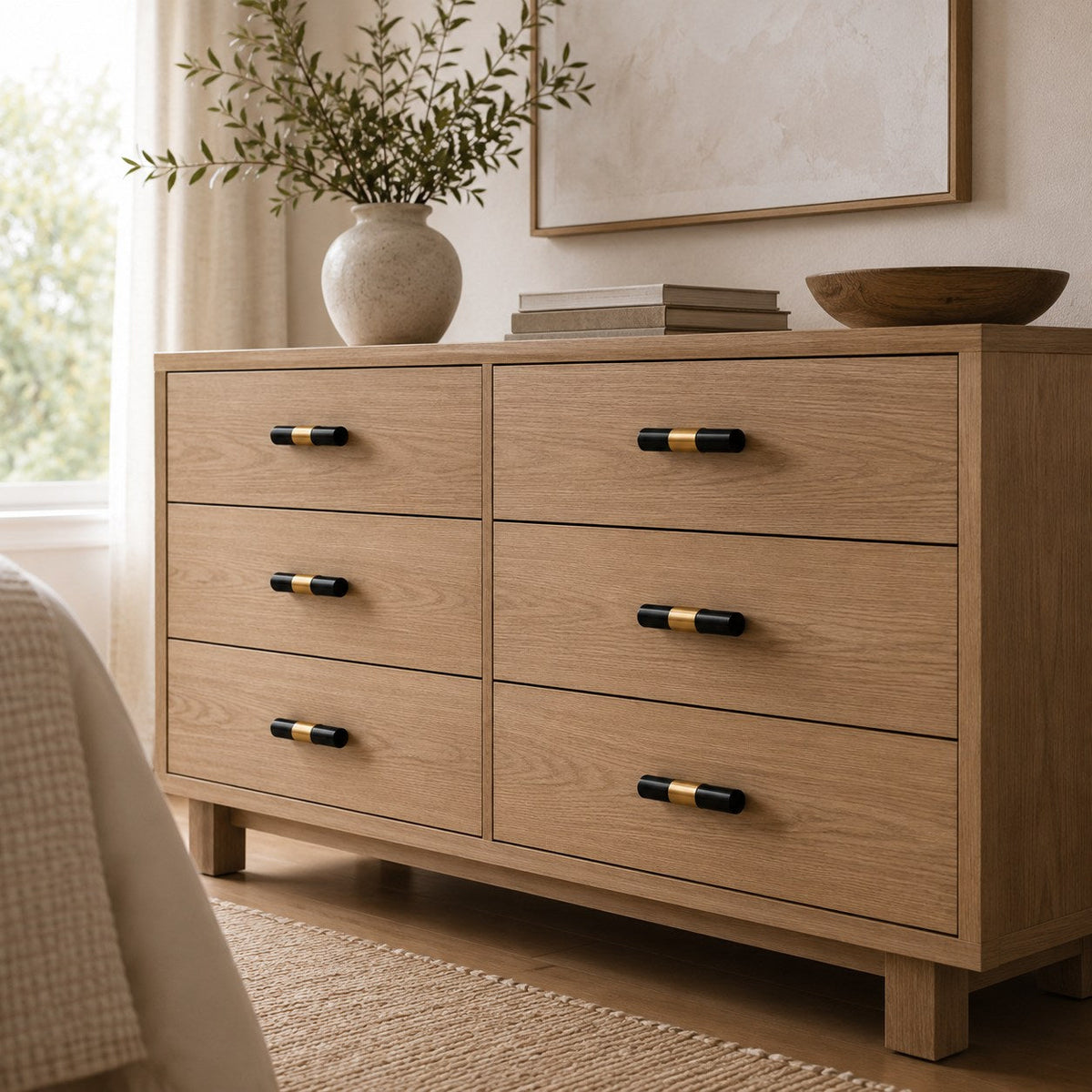 Set med moderna skåpsknoppar och lådhandtag i marmor och mässing — ergonomisk design