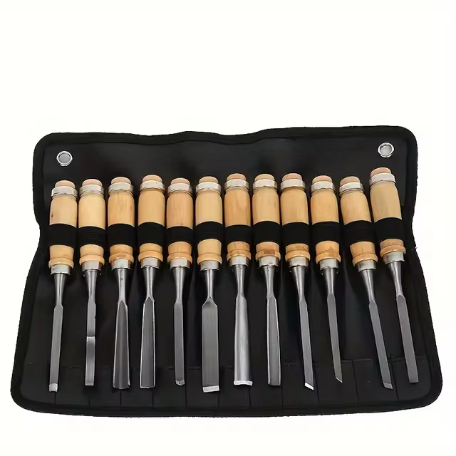 12件套木雕凿子组 - 多用途精细雕刻工具