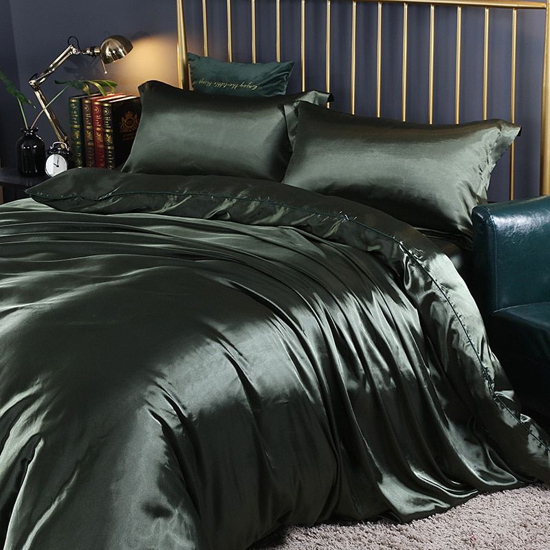 Ensemble de literie en soie/satin 4 pièces — Housse de couette, 2 taies d’oreiller, drap