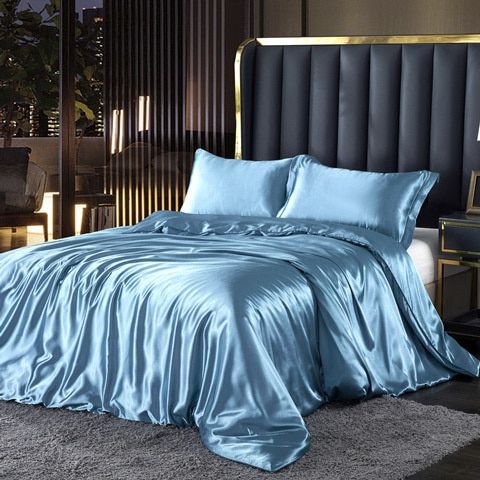 Ensemble de literie en soie/satin 4 pièces — Housse de couette, 2 taies d’oreiller, drap
