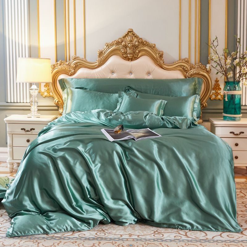 Ensemble de literie en soie/satin 4 pièces — Housse de couette, 2 taies d’oreiller, drap