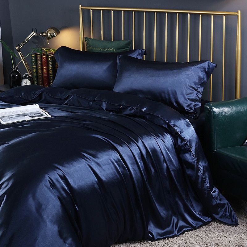 Ensemble de literie en soie/satin 4 pièces — Housse de couette, 2 taies d’oreiller, drap