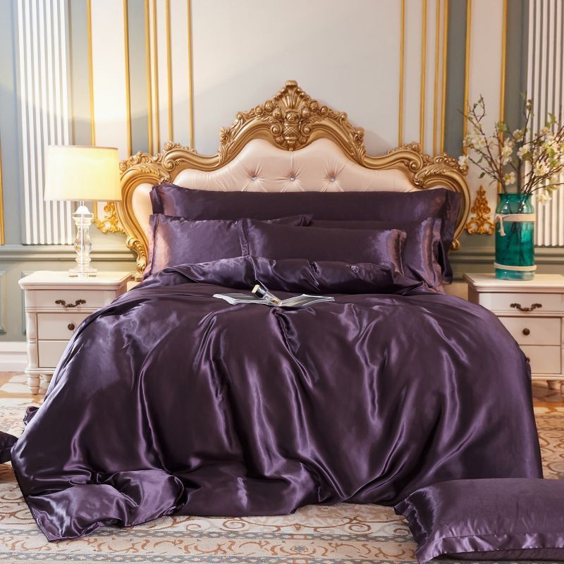 Ensemble de literie en soie/satin 4 pièces — Housse de couette, 2 taies d’oreiller, drap